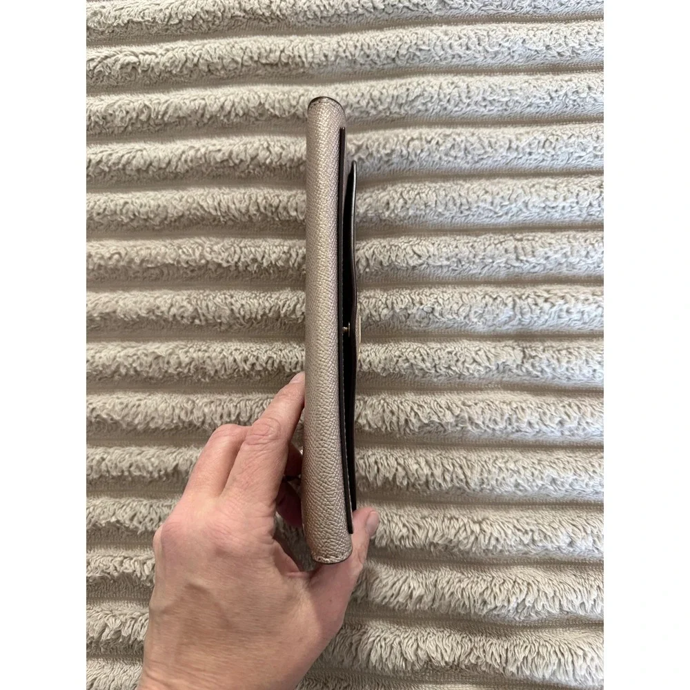 Coach Metallic Champagne Crossgrain Leather Envelope Slim Wallet Gold Logo - Picture 5 of 12